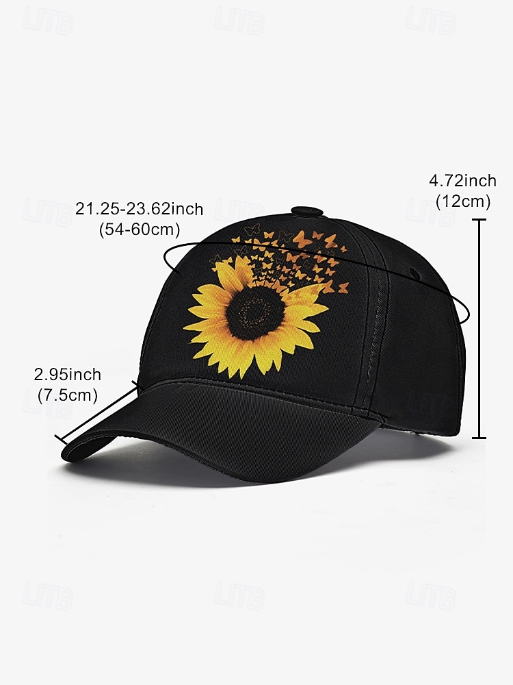 dameszonnebloem baseballpet met vlinderprint - casual verstelbare hoed voor buiten 2025 - $18.99 –P8