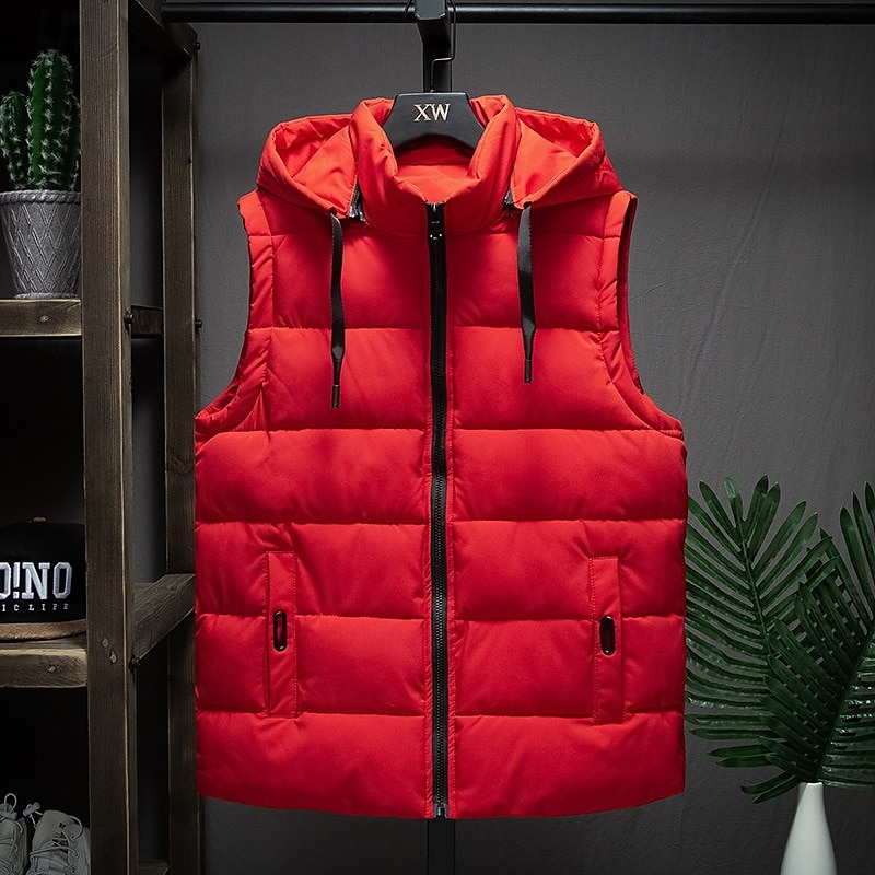Herr Pufferväst Hoodie väst Vadderad Gilet Quiltad väst Dagligen Datum Semester Mode Ledigt Höst vinter Ficka Avtagbar huva Polyester Håller värmen Bekväm Ensfärgat Dragkedja Huva Normal Svart 2025 - $29.99 –P1
