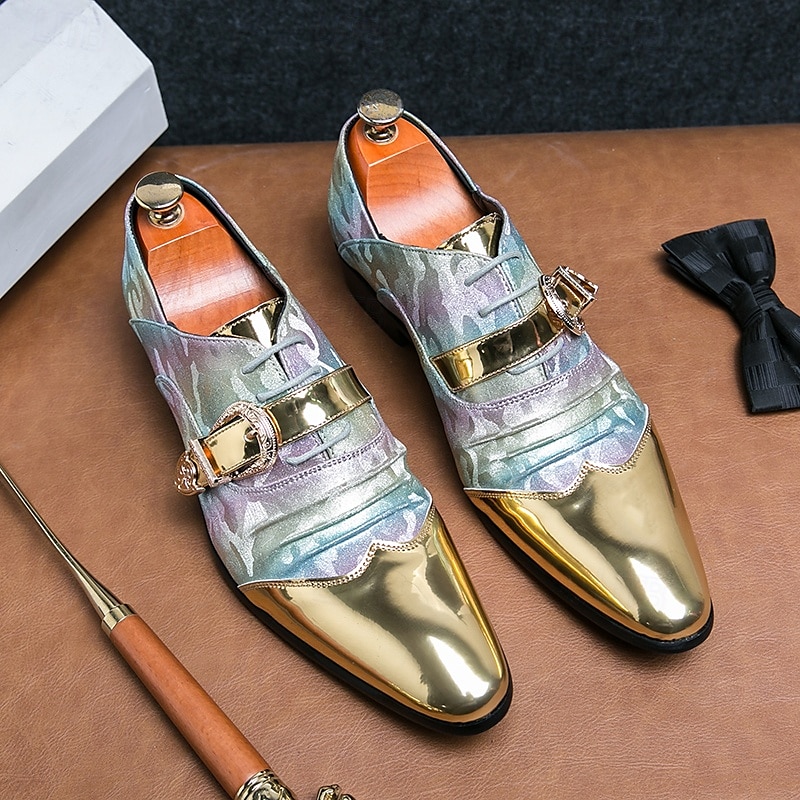 scarpe formali da uomo con puntale in metallo dorato e dettaglio fibbia - elegante design con lacci per feste ed eventi speciali del 2025 a $54.99 –P9