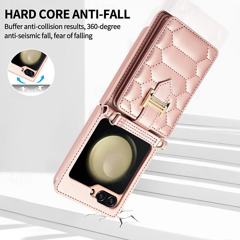 Phone Case For Z Flip 5 Z Flip 4 Z Flip 3 Back Cover with Stand Holder with Lanyard with Wrist Strap Retro TPU PU Leather 2025 - $23.99 –P11