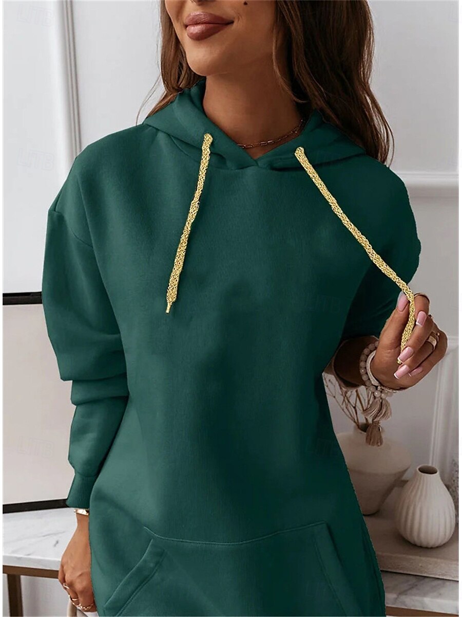 Women's Hoodie Dress Mini Dress Pocket Casual Hooded Long Sleeve Black Pink Red Color 2025 - $27.99 –P4