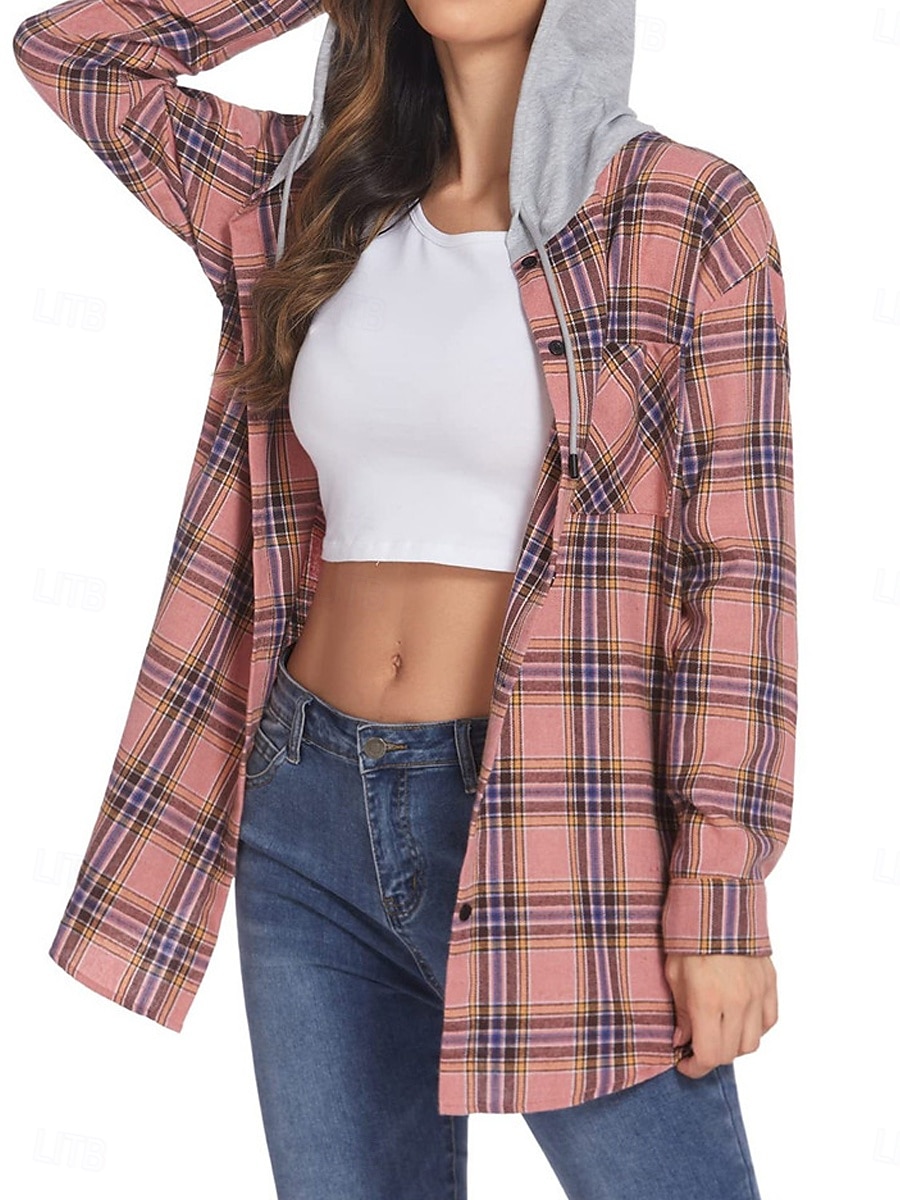 Veste décontractée Femme Extérieur Plein Air Usage quotidien mode Décontractées Avec poches Imprimer Normal Manteau Rose Claire Rouge Marron Automne Hiver Boutonnage Simple Sweat à capuche Standard S de 2025 ? $27.99 –P9