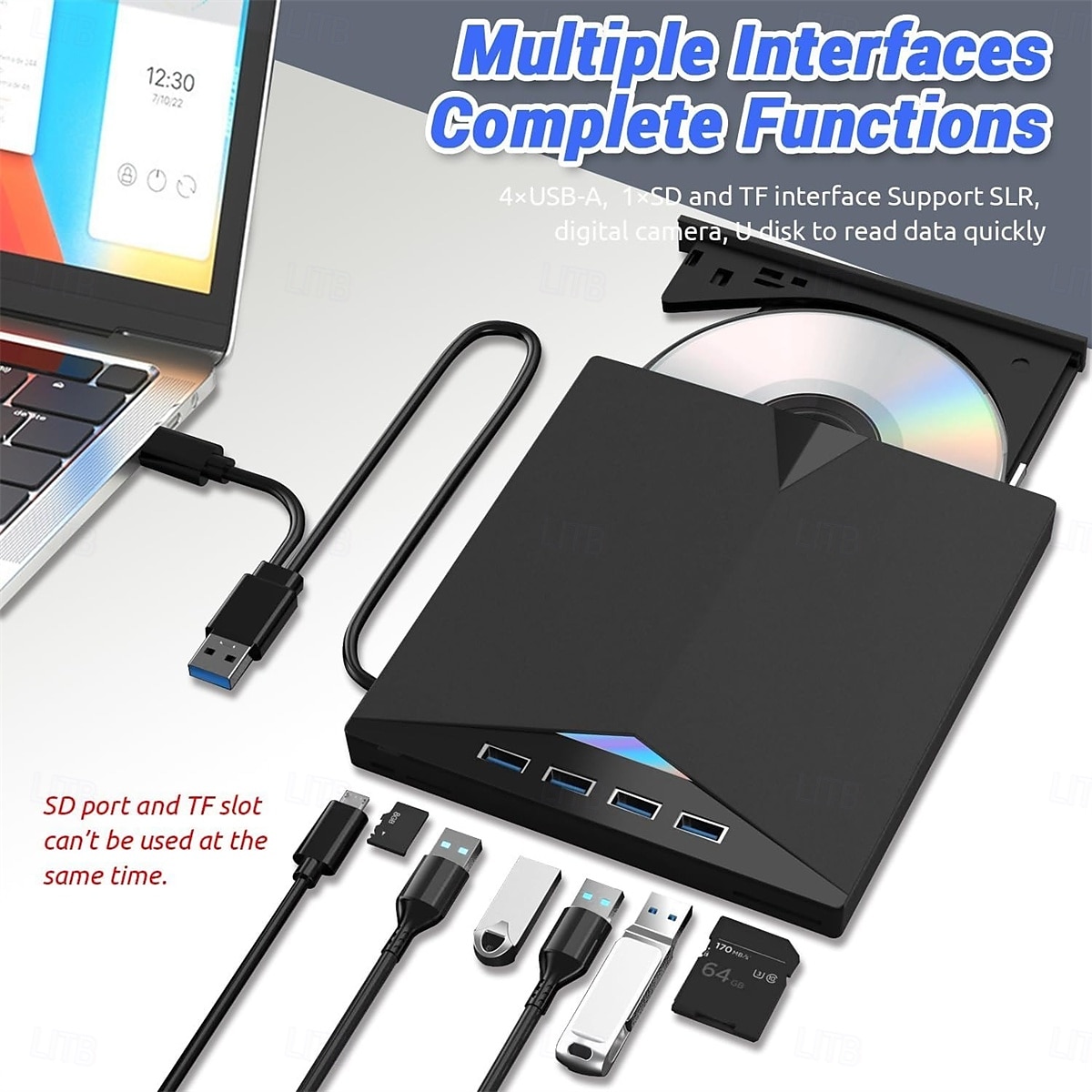 külső dvd meghajtó blu-ray meghajtó 7 az 1-ben blu ray meghajtó usb 3.0  & típusú c dvd/bd lejátszó blu ray író író hordozható 3d cd dvd író vékony optikai bluray meghajtó laptophoz 2025 - $95.99 –P1