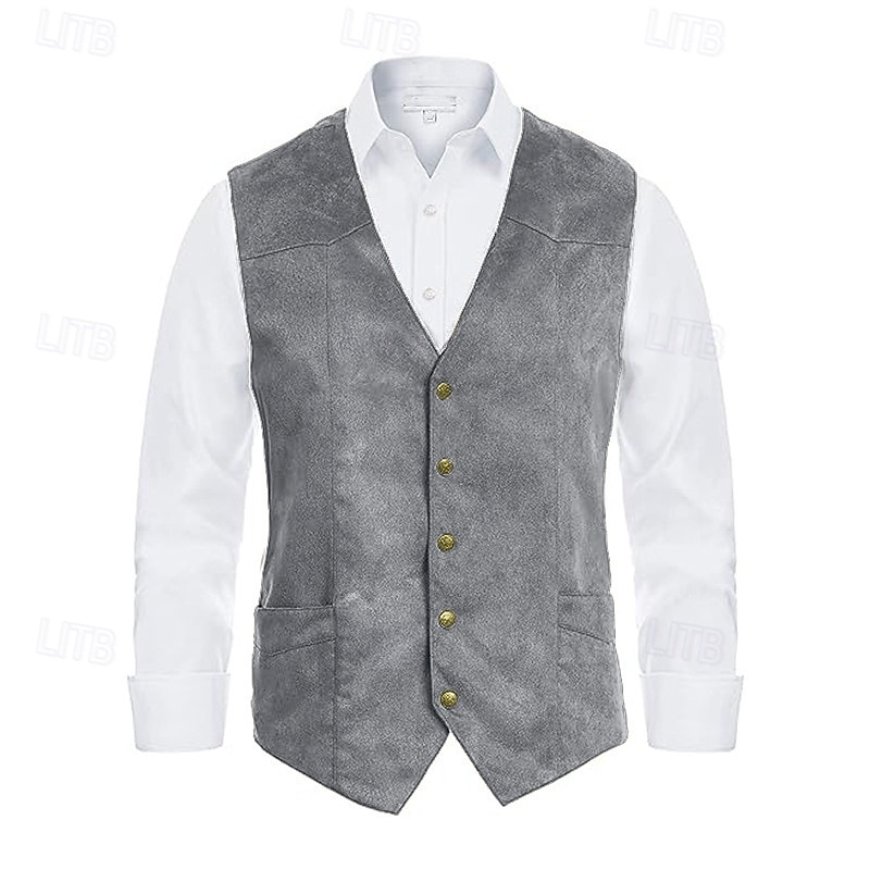 Retro Vintage Vest Waistcoat West Cowboy Solid Color V Neck Fancy Dress Men's Bachelorette Party Adults' Vest 2026 - $34.99 –P5
