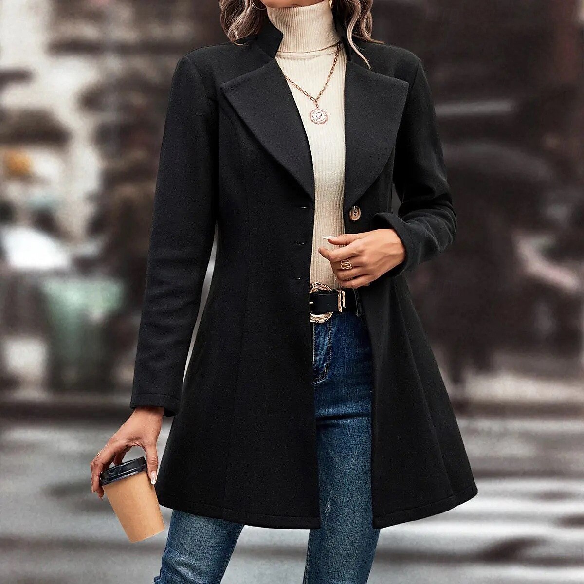 Damen Wintermantel Outdoor Strasse Freizeitskleidung Herbst Winter Standard Mantel Regular Fit warm Atmungsaktiv Stilvoll Brautkleider schlicht Jacken Langarm Glatt Mit Taschen Schwarz Aprikose Kaffee 2025 - $51.99 –P12