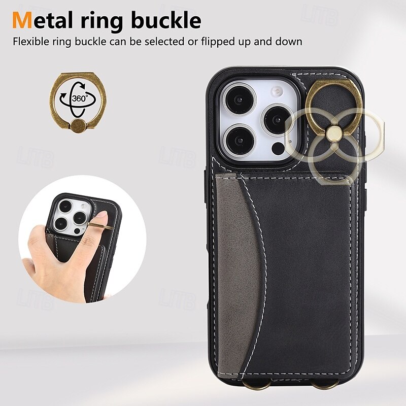 Phone Case For iPhone 16 Pro Max Plus iPhone 15 Pro Max Plus iPhone 14 13 12 11 Pro Max Plus iPhone 14 Pro Max iPhone 13 12 11 Pro Max Back Cover with Stand Holder with Wrist Strap Card Slot Retro 2025 - $21.99 –P4