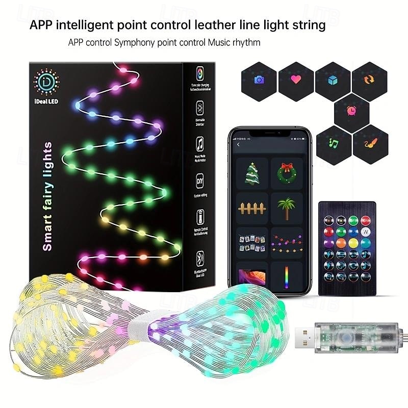 2025年 20m 200 LED USB Bluetooth RGB ストリングライト、ポイントコントロール付き、色が変わるストリング、クリスマスウィンドウデコレーション、DIYシーン、クリスマス&ホリデーライト  コレクション – $22.99 –P4