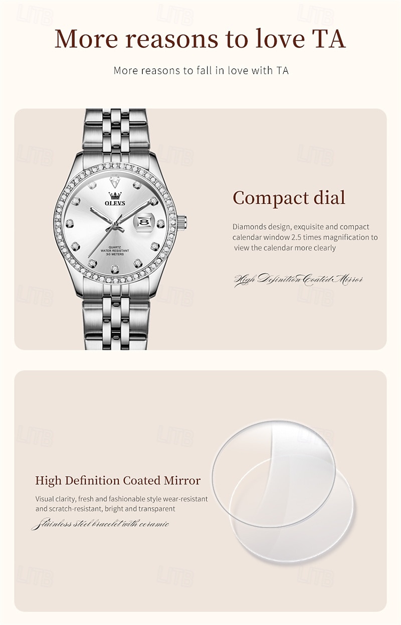 New Olevs Olevs Brand Mother's Day Gift for Women'S Trend Fashion Steel Belt Watch Calendar Luminous With Diamonds Simple Leisure Quartz Watch Waterproof Sports Versatile Wristwatch 2026 - $32.99 –P7