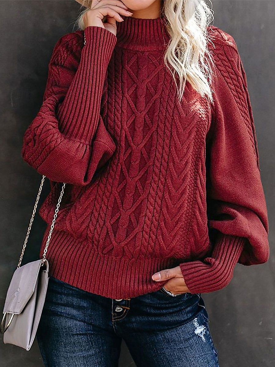 Pentru femei Pulover Pulover pulover Casual Moale Culoare pură Cablu Guler Pe Gât Tricotat Manșon Lung Topuri obișnuite Tricotat În aer liber Zilnic Sfârșit de săptămână Roșu Vin Caisă Toamnă Iarnă 2025 - $48.99 –P1
