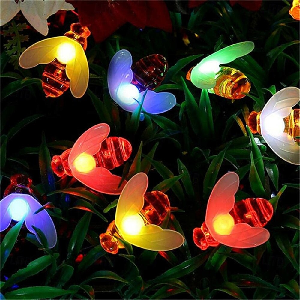 3M Solar Powered Bee String Lights, 20 LEDs Waterproof Outdoor Lights with Mounting Bracket for Christmas, Patio, Yard, Warm White, White Multicolor, Blue 2025 - $18.99 –P7