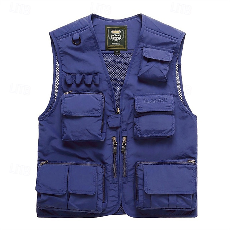Herren Weste für Wanderer Wander-Fleeceweste Ärmellos Weste Außen Atmungsaktiv Komfortabel Tasche Polyester Dunkelgrau Schwarz Gelb Jagd Angeln Klettern 2025 - $32.99 –P12