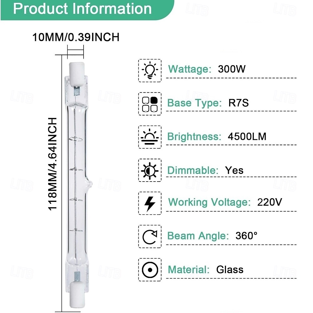 R7S 118mm T3 300W dimbare J-type lampen met dubbele fitting, 4 stuks voor werk-, beveiligings- en tuinverlichting 220-240V/110-120V 2026 - $16.49 –P1