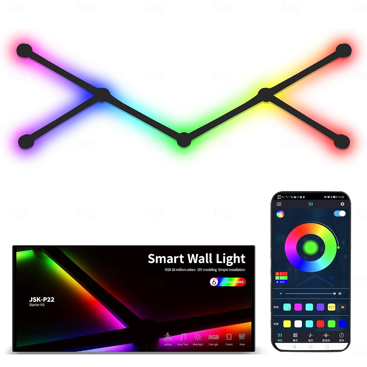 RGB светодиодные умные светильники игровые линии света Bluetooth приложение музыкальная синхронизация домашнего стенового креативного освещения световые панели с 24-кнопочным RF пультом управления 2025 - $95.99 –P1