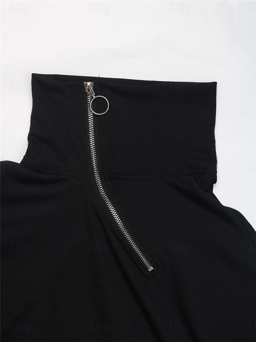 Dam Sweatshirt klänning Mini klänning Lappverk Dragkedja Ledigt Tröjkrage Långärmad Svart Färg 2025 - $41.99 –P8