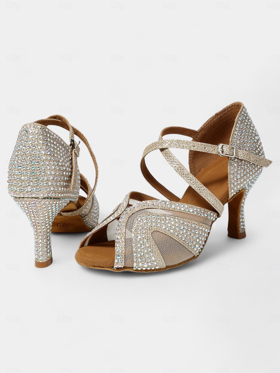 scarpe da ballo latino con tacchi da donna con strass e morbida suola in pelle scamosciata – scarpe da ballo aperte con glitter per matrimoni e occasioni speciali del 2025 a $54.99 –P4
