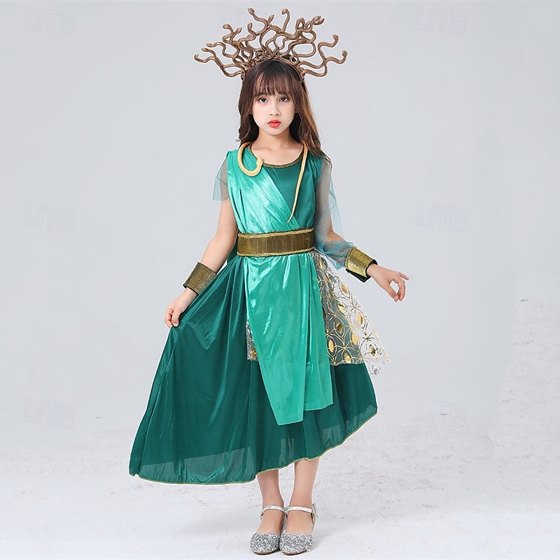 kinderkleidung Mädchen Cosplay-Kleid Party Kleid Farbblock Kurzarm Leistung Halloween Party Patchwork Schön Süß Polyester Maxi abendkleider A Linie Kleid Sommer 4 Jahre + Grün 2025 - $38.99 –P2