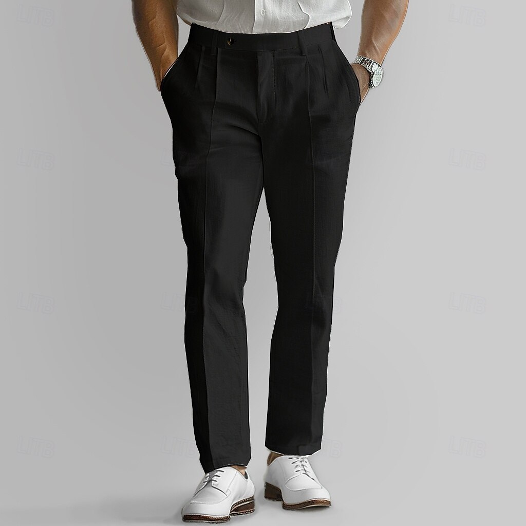 Herr Linne Byxor Ensfärgat Fullängd Bröllop Utomhus Semester Elegant Semester Svart Vit Microelastisk 2025 - $26.99 –P3