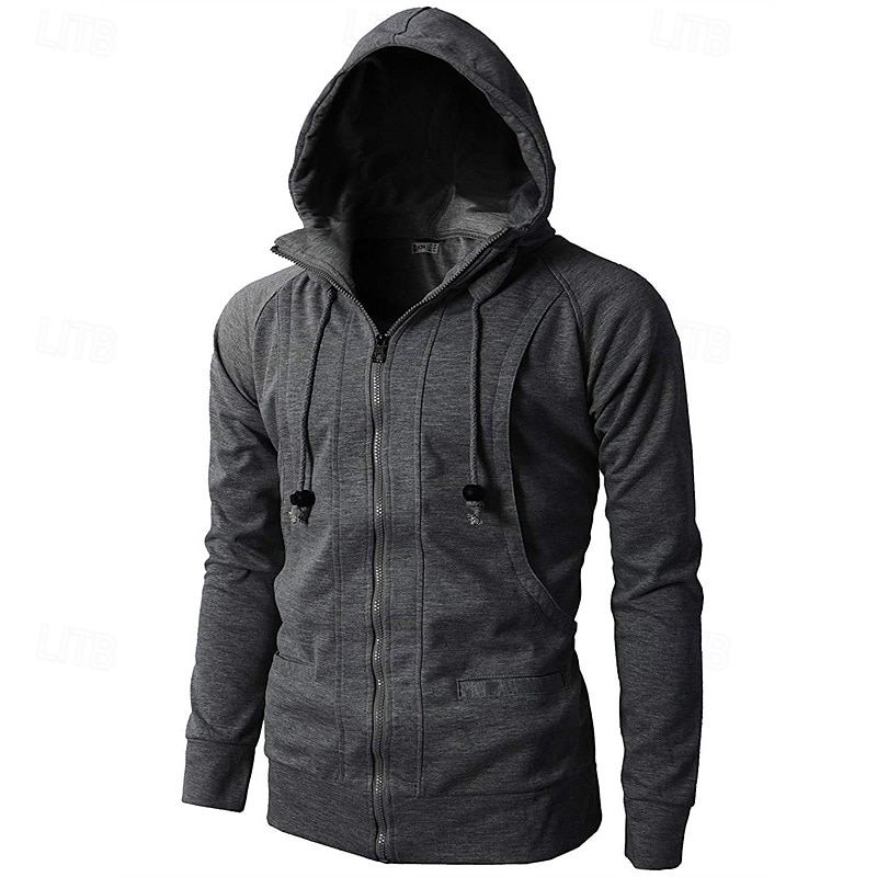 Voor heren Hoodie met rits Hoodie met volledige rits Fleece hoodie Zwart Wijn Leger Groen Marineblauw Khaki Capuchon Effen Rits omhoog Zak Sport & Outdoor Dagelijks Feestdagen Polyester Streetwear 2025 - $20.99 –P2