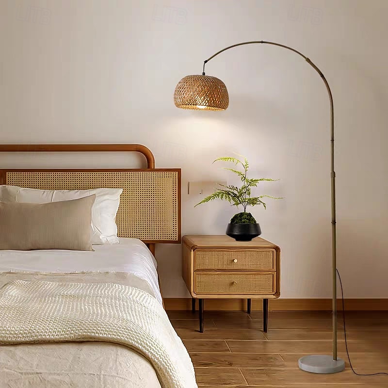 Floor Lamp Bedside Floor Lamp Bamboo Style Standing Light with Arc Arm in Wood Wabi-Sabi Style Floor Lamp 2025 - $278.89 –P1