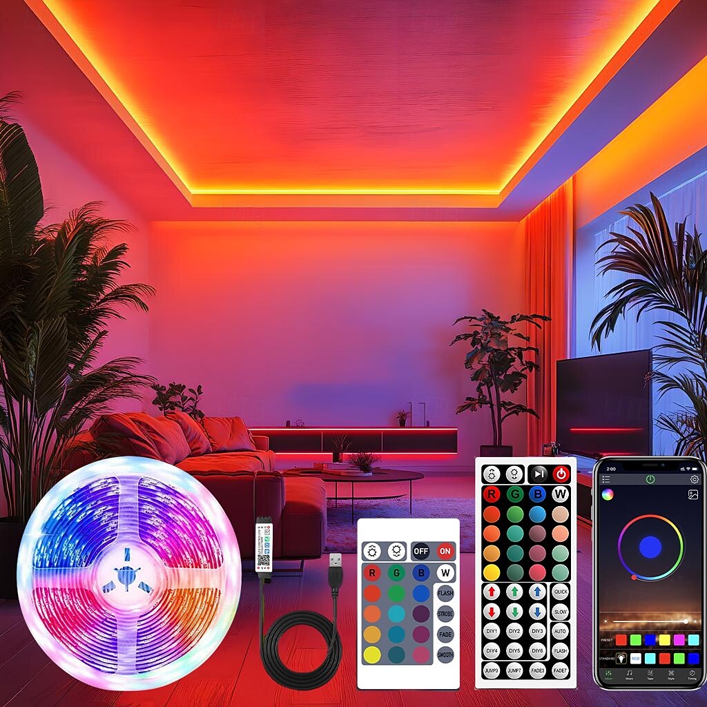 Bande lumineuse LED étanche avec télécommande, bandes lumineuses USB RVB multicolores, synchronisation de la musique Bluetooth, changement de couleur pour le rétroéclairage du téléviseur, la chambre, la cuisine, la fête et la décoration extérieure de 2025 ? $12.99 -P8