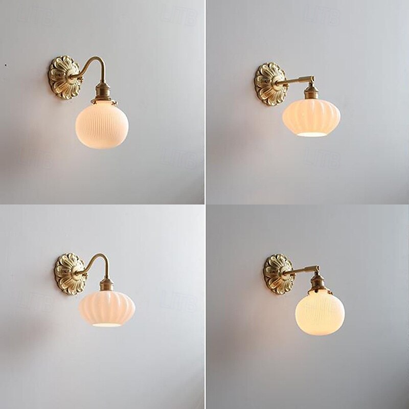 Ribbed Ceramic Ball Shaped Wall Light with Brushed Brass Carved Flower Lamp Fixture Nordic Modern LED Wall Lamp 85-265V 2025 - $109.99 –P1