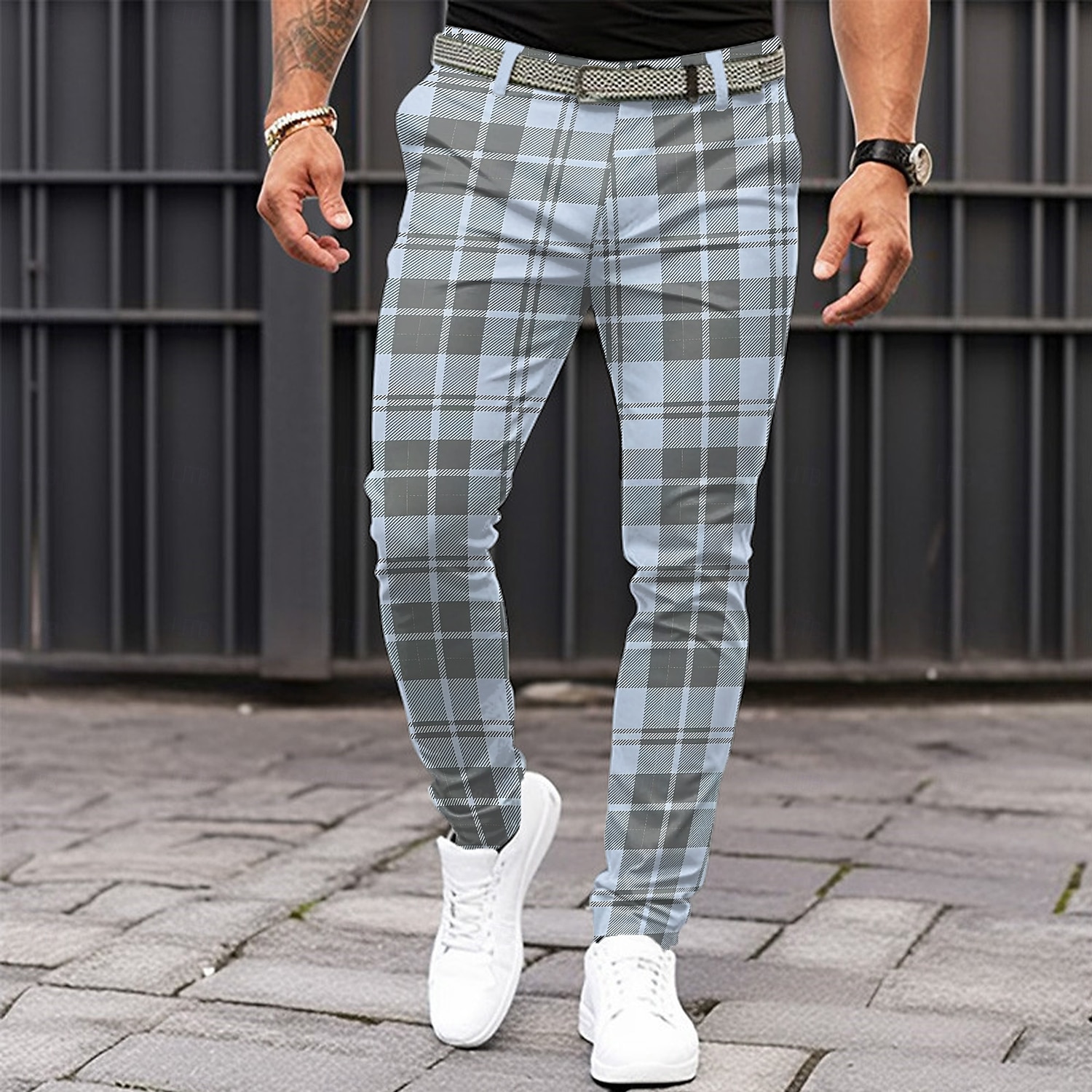 Herr Rutig Kostymbyxor Medium Midja Business Casual Formell Vardag Dragkedja Ficka Sommar Vår Höst 3D-tryck Blå Khaki grön Ljusgrå 2025 - $29.99 –P3