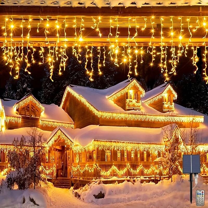 10M 400Leds Solar Icecle Curtain String Lights Christmas Outdoor Courtyard Garden Eaves Fence Stairs Festive Atmosphere Decorative Light String 2025 - $52.99 –P3