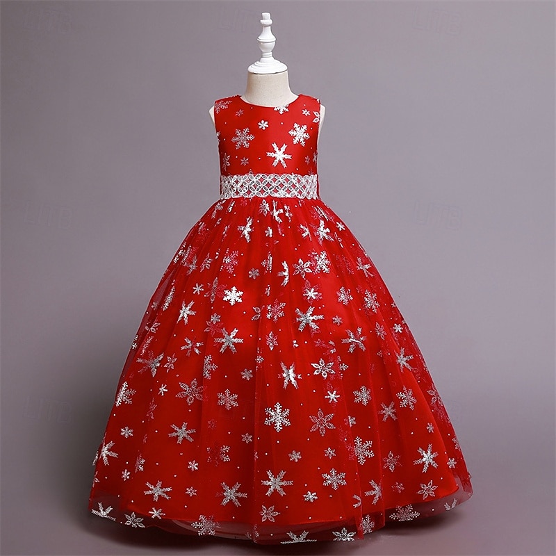 kinderkleidung Mädchen Cosplay-Kleid Party Kleid Schneeflocke Ärmellos Leistung Weihnachten Gitter Rückenfrei Patchwork Schön Süß Polyester Maxi abendkleider Schaukelkleid Tüll-Kleid Winter 4-12 Jahre 2025 - $41.99 –P5