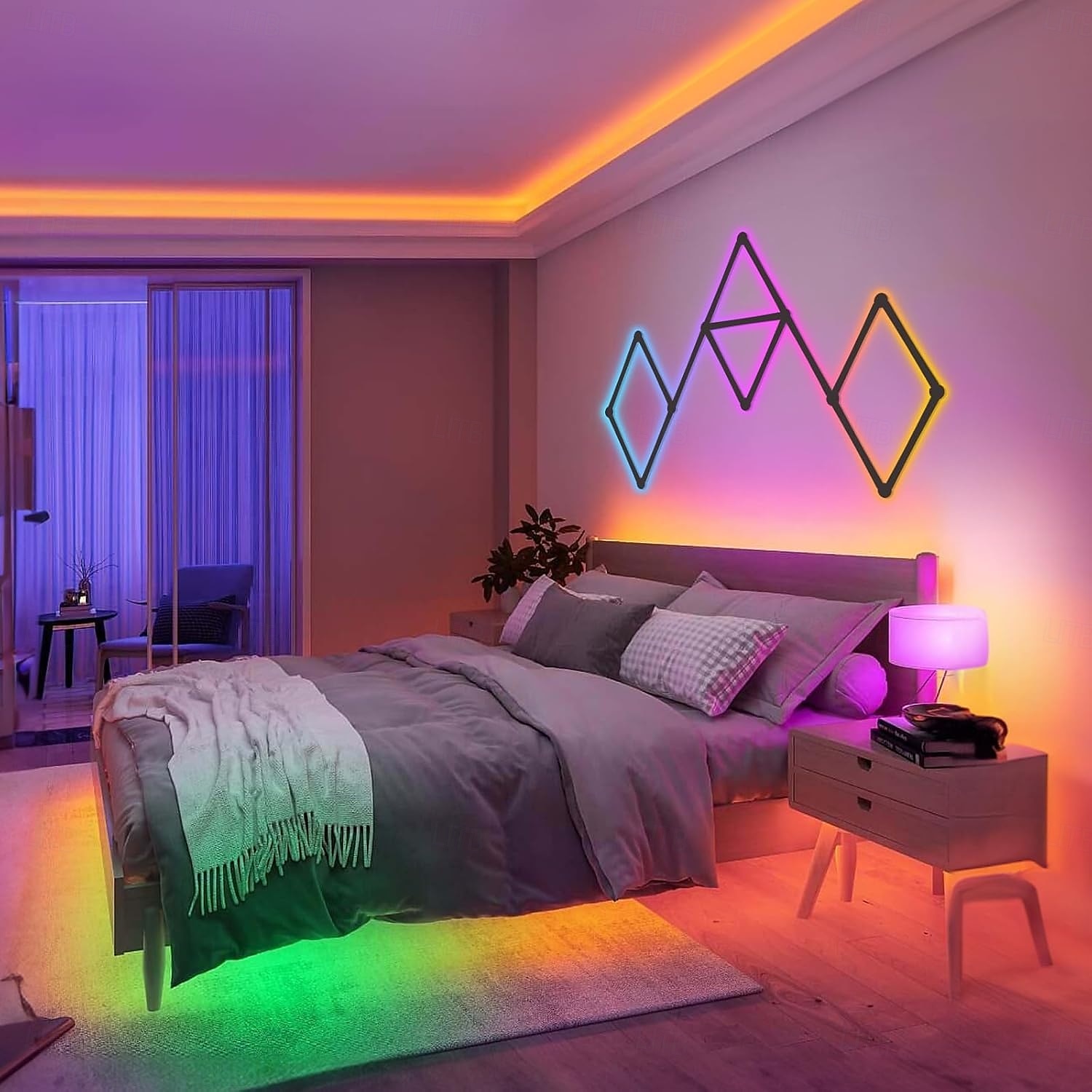 RGB светодиодные умные светильники игровые линии света Bluetooth приложение музыкальная синхронизация домашнего стенового креативного освещения световые панели с 24-кнопочным RF пультом управления 2025 - $95.99 –P16