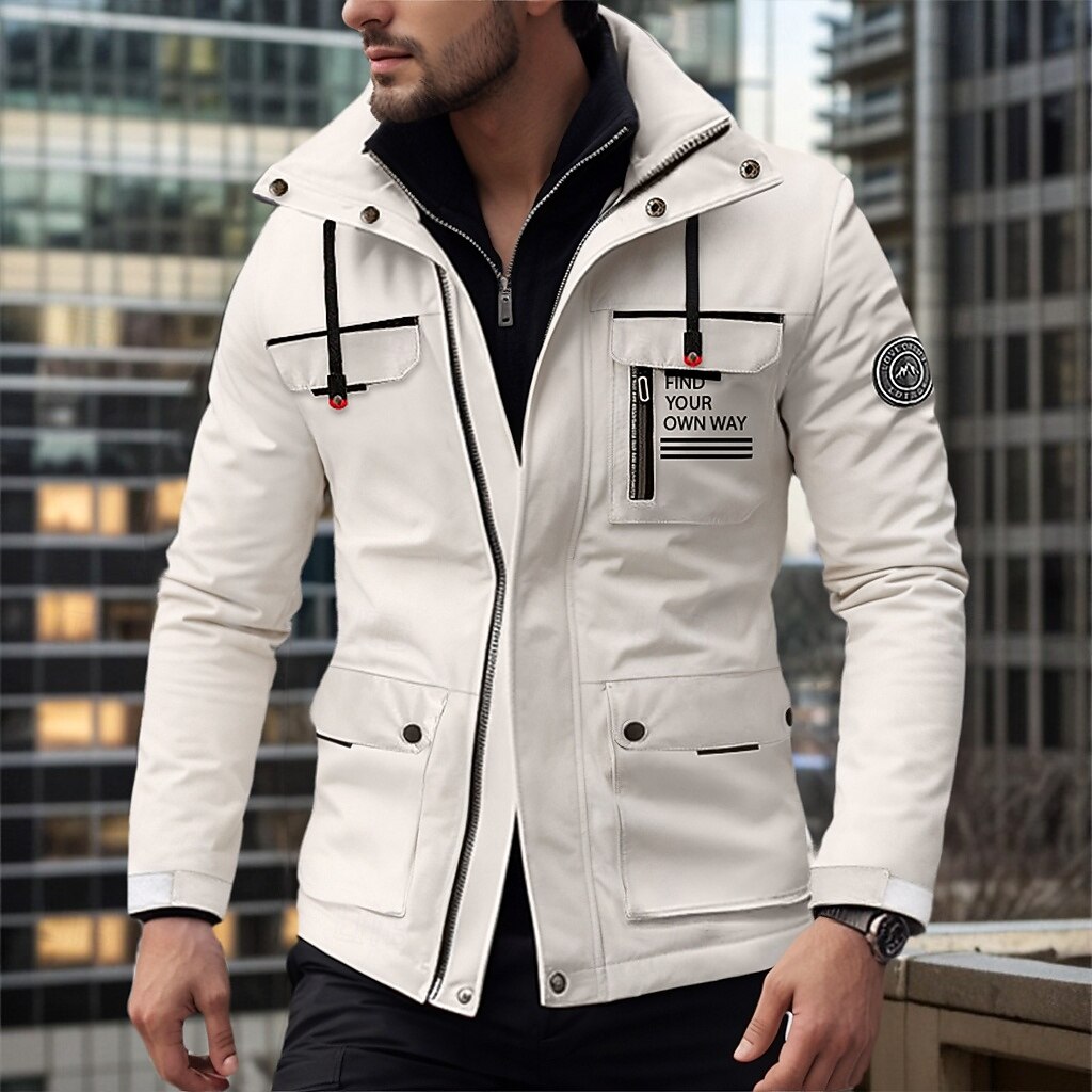 Herr Vinterkappa Vinterjacka Fleece-jacka Sportrock Utomhus Camping och vandring Vattentät Vindtät jacka Dragkedja Ficka Höst Vinter Ensfärgat Mode Streetwear Huva Normal Svart Vit Vin Armégrön Jacka 2025 - $63.99 –P1