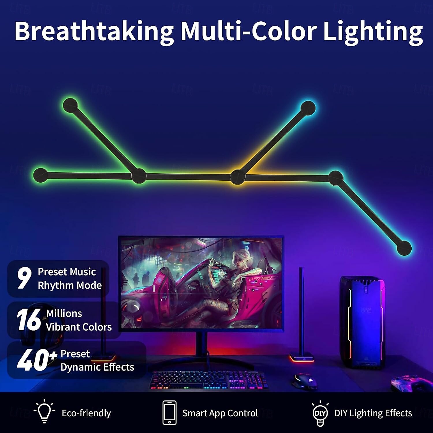 RGB светодиодные умные светильники игровые линии света Bluetooth приложение музыкальная синхронизация домашнего стенового креативного освещения световые панели с 24-кнопочным RF пультом управления 2025 - $95.99 –P3