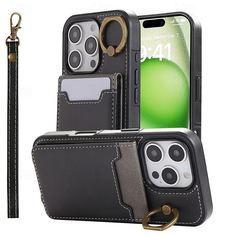 telefon Ügy Kompatibilitás iPhone 16 Pro Max Plus iPhone 15 Pro Max Plus iPhone 14 13 12 11 Pro Max Plus iPhone 14 Pro Max iPhone 13 12 11 Pro Max Fekete tok Állvánnyal Tartó gyűrű csuklópánttal Retro 2025 - $21.99 –P3