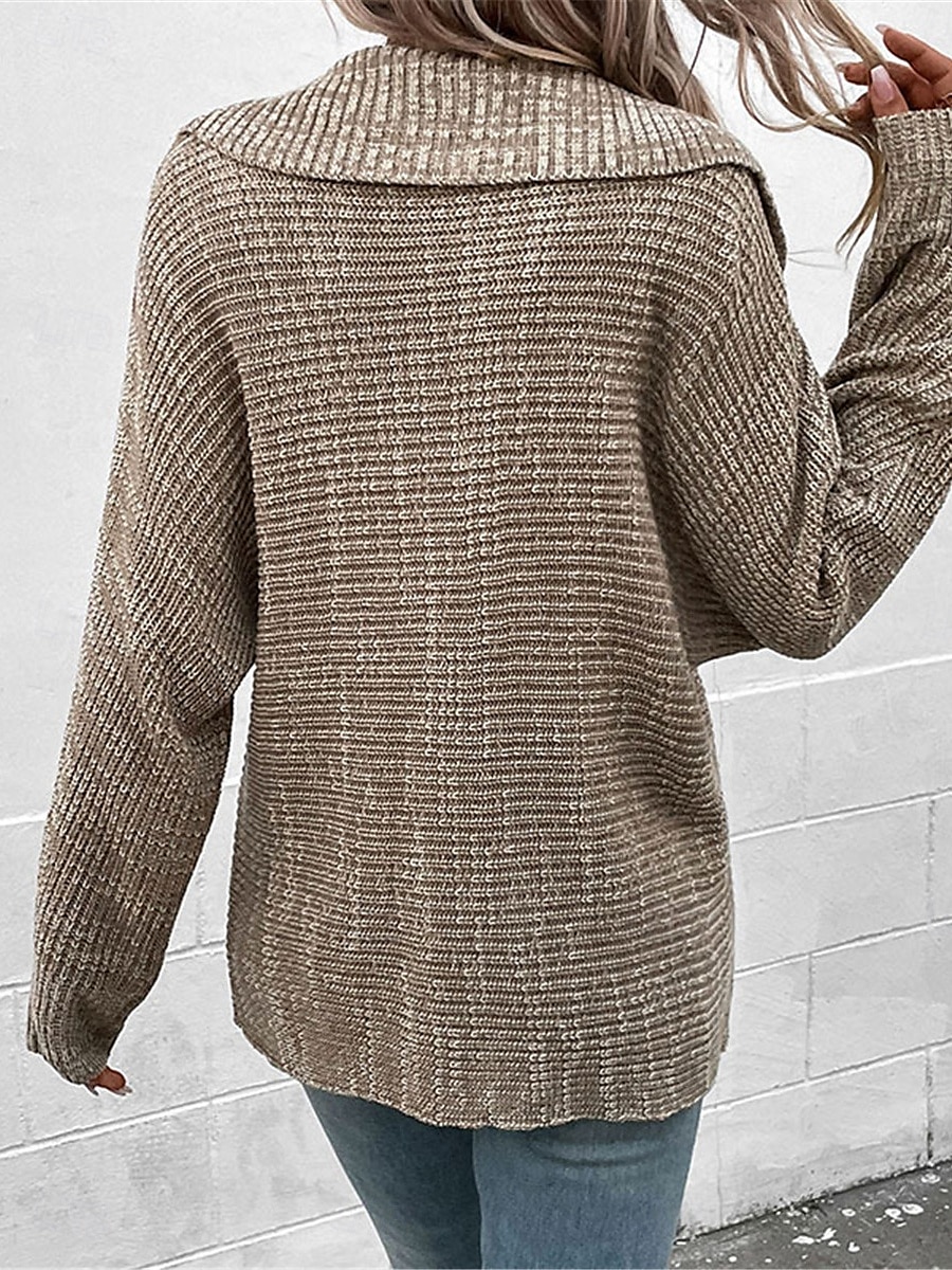 Women's Sweater Pullover Sweater Jumper Casual Soft Solid Color Ribbed Hooded Knitted Long Sleeve Regular Tops Knit Outdoor Daily Weekend Khaki Fall Winter 2025 - $52.99 –P2