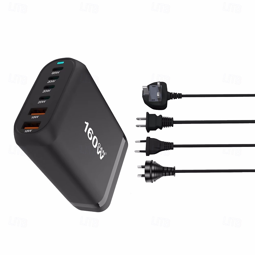 160w gan snel opladen 3.0 usb type c snellader mobiele 6-poorts usb type c pd-lader handig om mee te nemen tabletlader 2025 - $44.99 –P1