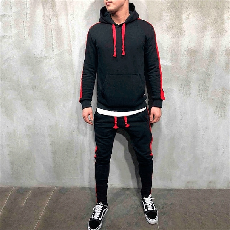 Men's Tracksuit Jogging Suit 2 Piece Casual Fall Long Sleeve Breathable Soft Fitness Gym Workout Running Sportswear Activewear Color Block Dark Grey Black White 2025 - $32.99 –P5