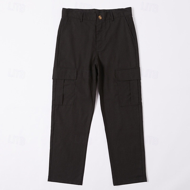 Herr Linne Byxor Långbyxor Sommarbyxor Flera fickor Rakt ben Slät Komfort Andningsfunktion Fullängd Utomhus Dagligen Utekväll Mode Streetwear Svart Vit 2025 - $29.99 –P1
