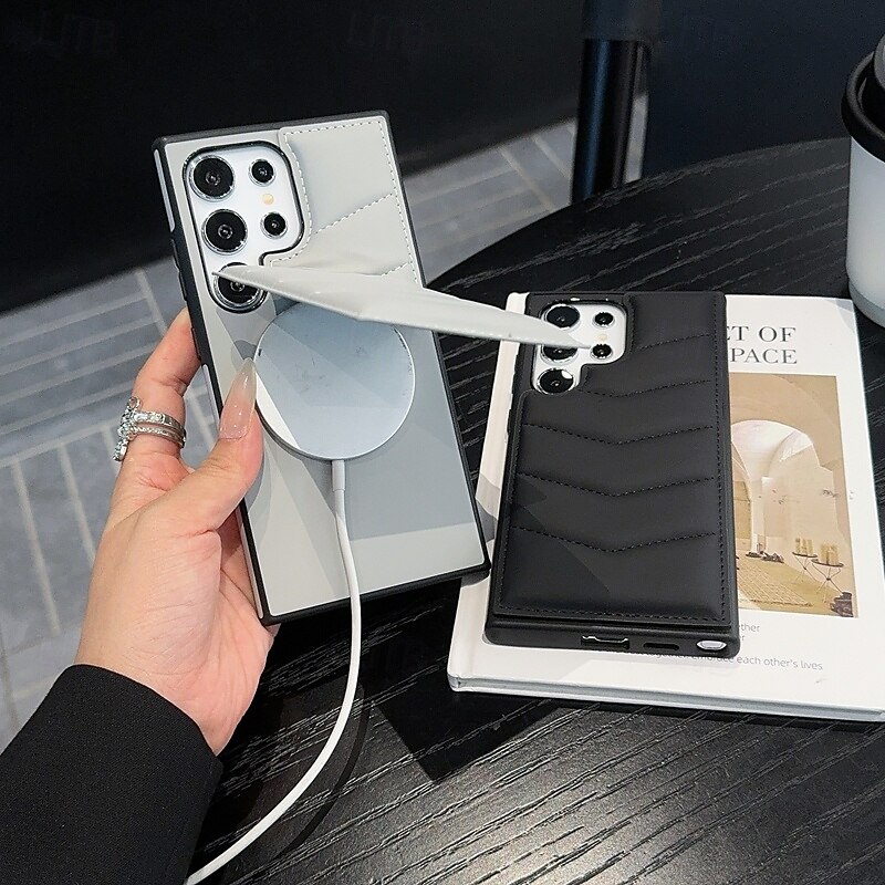 телефон Кейс для Назначение S24 S24 Ultra Plus S23 Ultra Plus S23 S22 S22 Плюс Ультра S25 Ультра Кейс на заднюю панель со стендом Магнитный Поддержка беспроводной зарядки Ретро ТПУ ПК Кожа PU 2025 - $21.99 –P8