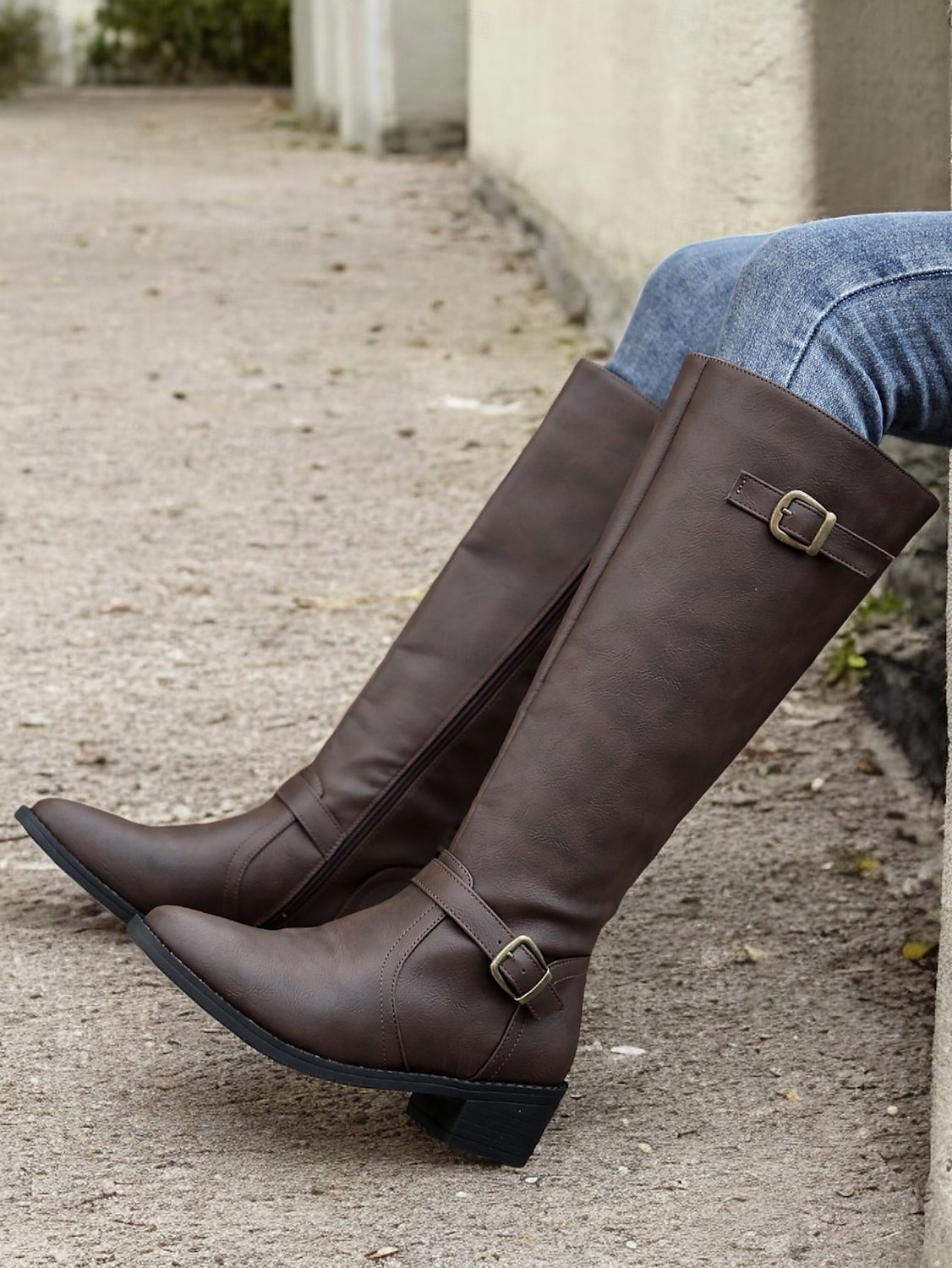 dámské klasické hnědé jezdecké boty nad kolena s řemínky na přezku – jezdecký styl z umělé kůže pro běžné nošení i outdoorové nošení 2025 - $42.99 –P1