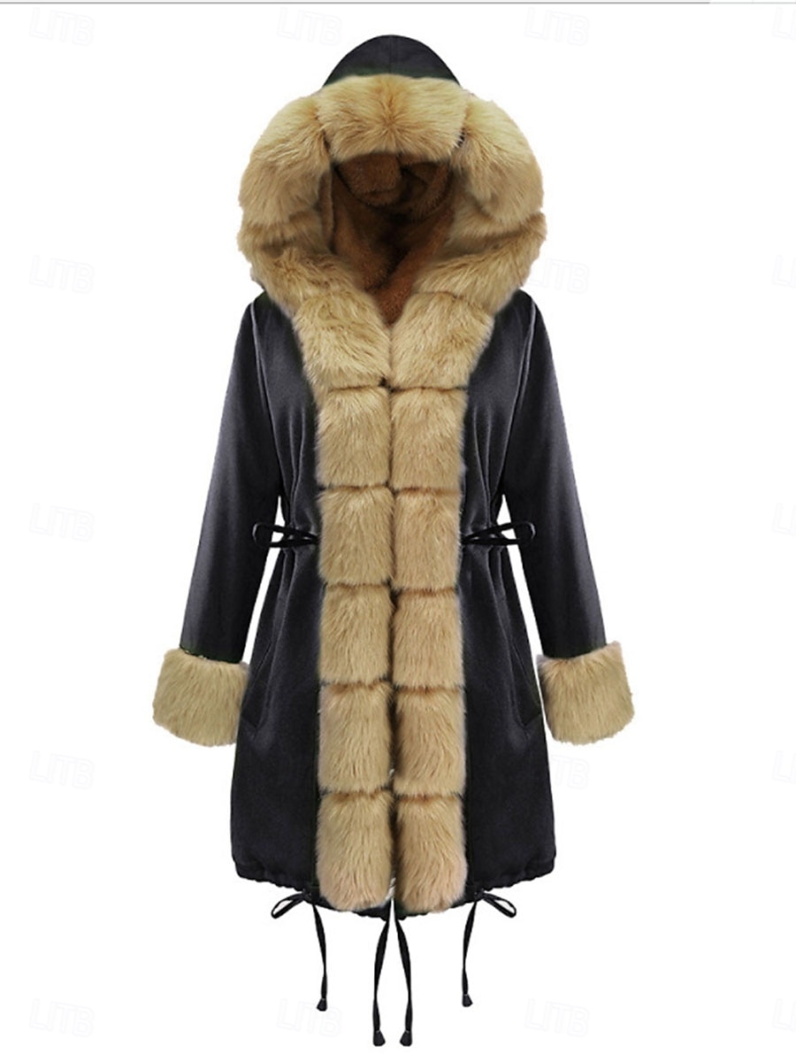 Mulheres Casaco de pele falsa Manter Quente Respirável Bolsos Colar de pele Guarnição de pele falsa Forrada com Fleece Casual Tecido Férias Rua Roupa Diária Para Noite Abertura Frontal Longo Capuz de 2025 por $64.99 –P3