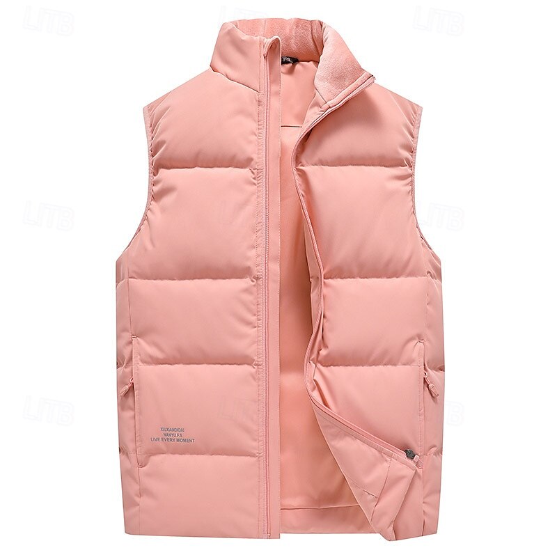 Homme Gilet en duvet Quotidien Occasionnel Printemps & Automne Avec Poches Polyester Confortable Couleur Unie Fermeture éclair Col montant Noir Rose Claire Rouge Violet Gilet de 2025 ? $66.99 –P6