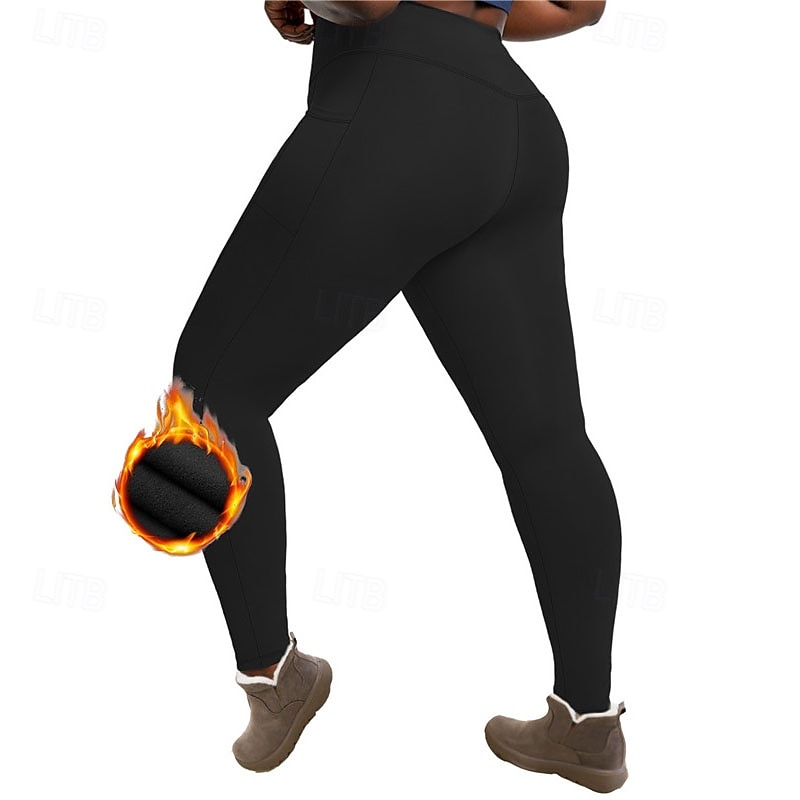 Dam Yogabyxor Fleecefodrade Leggings Yoga leggings med telefonficka Hög midja Pilates Gymträning Träna Trikåer Ensfärgat Mörkgrå Svart Vinröd Elastan Skinna Höst Vinter Plusstorlekar sporter 2026 - $16.49 –P9