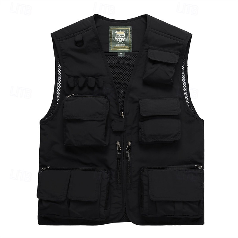 Herren Weste für Wanderer Wander-Fleeceweste Ärmellos Weste Außen Atmungsaktiv Komfortabel Tasche Polyester Dunkelgrau Schwarz Gelb Jagd Angeln Klettern 2025 - $32.99 –P7
