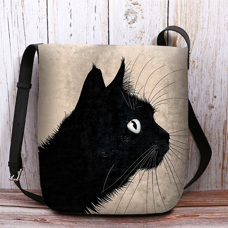 bolsa tiracolo feminina com estampa de gato preto – bolsa de ombro casual estilosa para amantes de gatos e uso diário de 2025 por $24.99 –P2