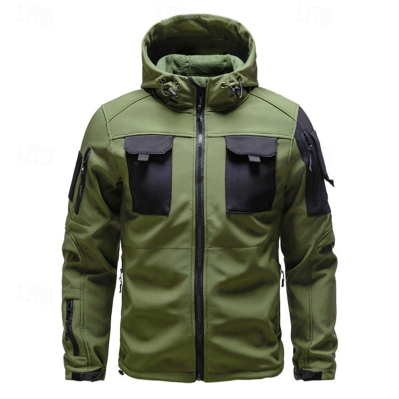 Herren Softshelljacke Wanderjacke Winter Draussen Farbblock Winddicht Wasserabweisend Windjacke Reisen Schwarz Armeegrün Grau 2025 - $55.99 –P5