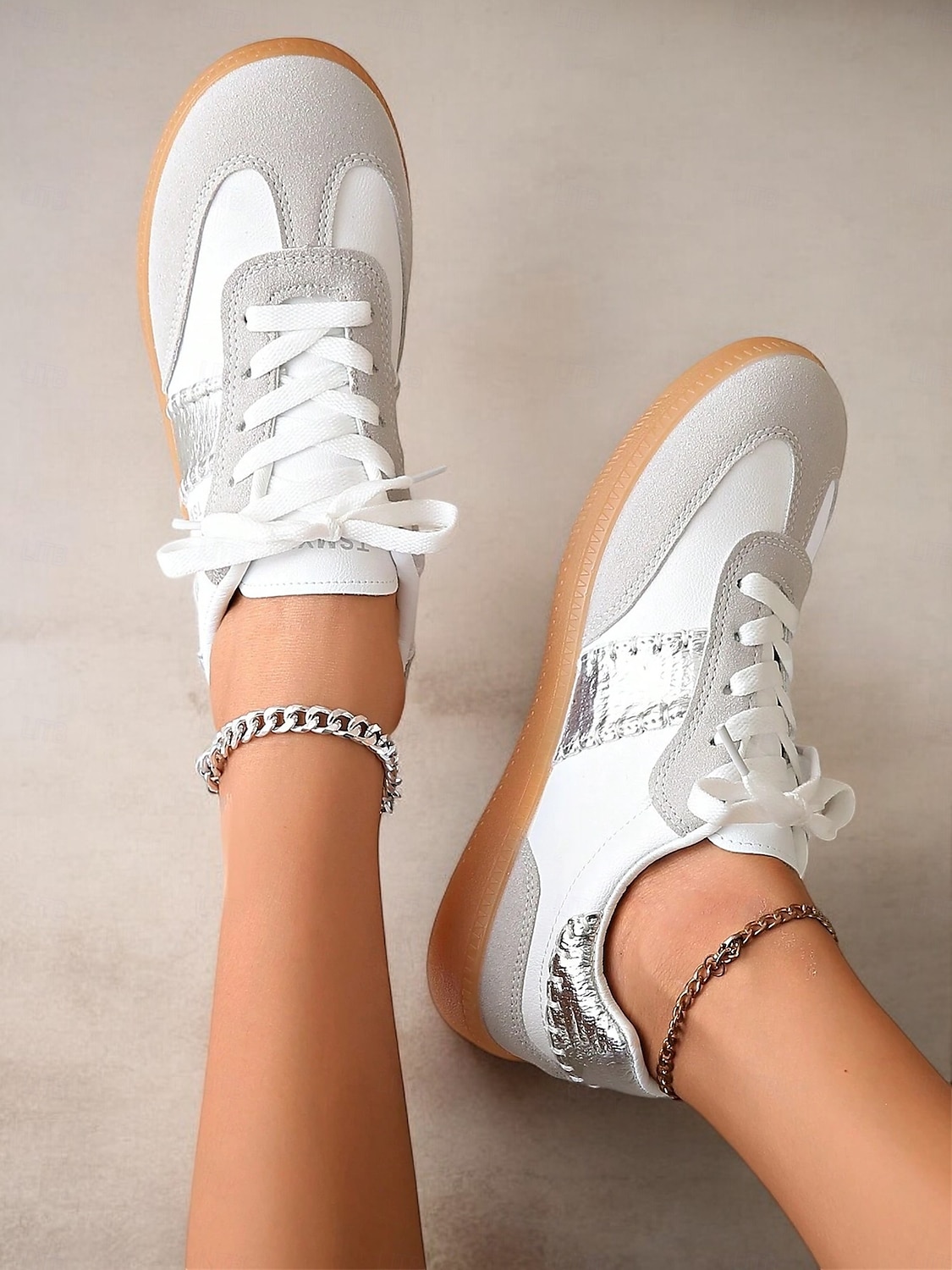 kvinnors retro svarta och vita sneakers med snörning - avslappnad lågtoppsdesign med mocka och tygdetaljer, bekväm sula för dagligt bruk och sportaktiviteter 2025 - $42.99 –P6