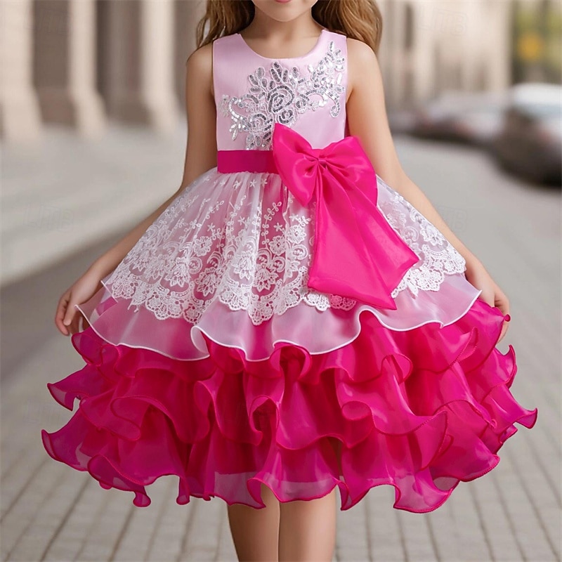 kinderkleidung Mädchen Cosplay-Kleid Party Kleid Farbblock Ärmellos Leistung Weihnachten Gitter Rückenfrei Patchwork Schön Süß Polyester Maxi abendkleider Schaukelkleid Tüll-Kleid Winter 4-12 Jahre 2025 - $41.99 –P1