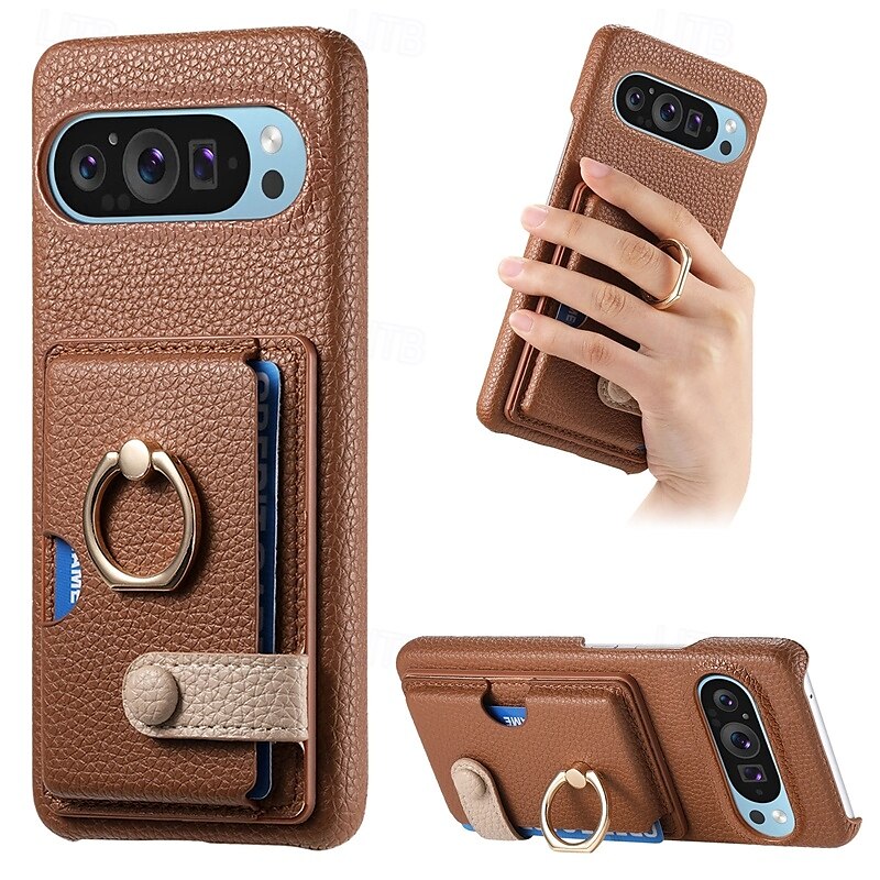 טלפון מגן עבור Pixel 9 Pro Pixel 9 Pro XL Pixel 8 Pro Pixel 8 פיקסל 9 Pixel 7 Pixel 7 Pro Pixel 6 Pixel 6 Pro כיסוי אחורי מחזיק טבעת חריץ לכרטיס עמיד בזעזועים רטרו TPU עור PU 2025 - $19.99 –P9