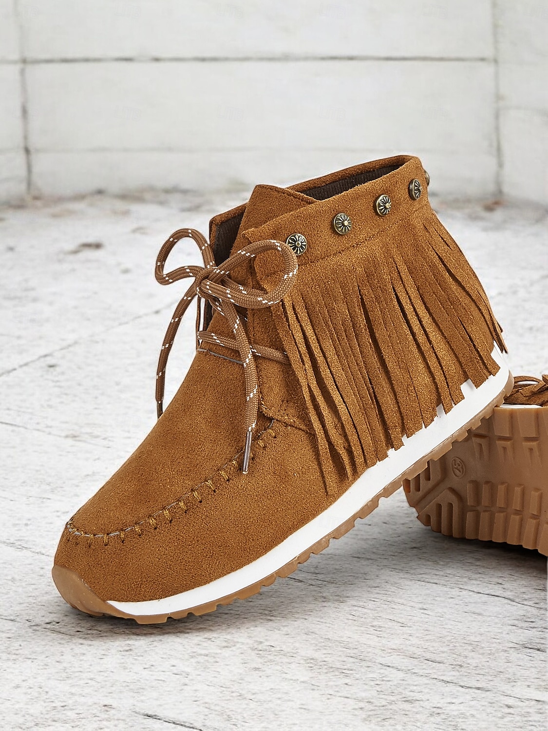 Damen-Mokassin-Stiefel aus Wildleder mit Fransen und Schnürung – Stiefeletten im Boho-Stil für die Freizeit und Festivals 2025 - $34.99 –P5