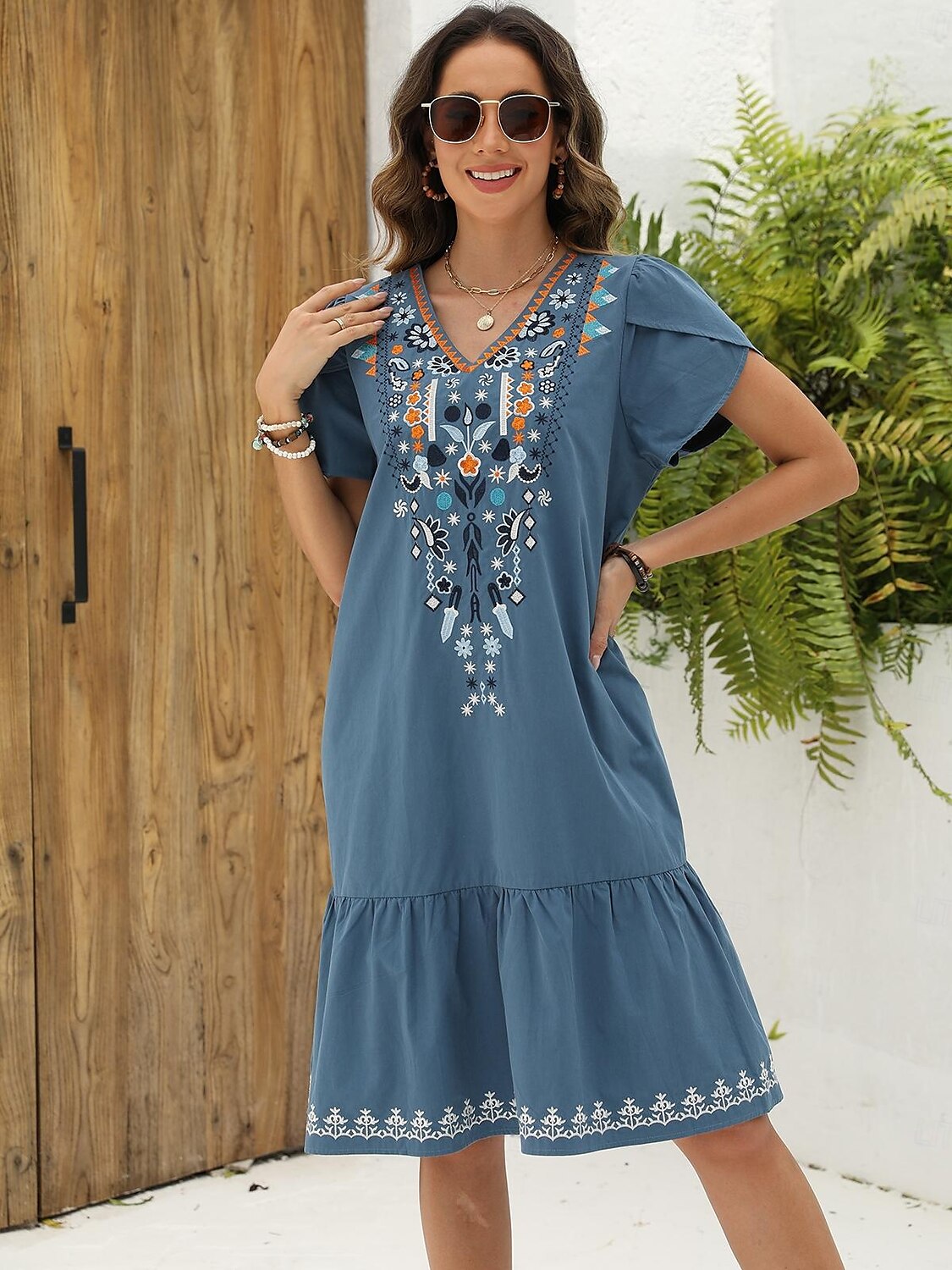 Ystävänpäivä Naisten Normaali Mini mekko Rento mekko Pitkähihainen Boho-mekko Boho-mekko Perus Vapaa-aika Boheemi Loma Ystävänpäivä Katu Loose Fit Kukka Asetelma Lyhythihainen V kaula-aukko Sininen 2025 - $74.99 –P5