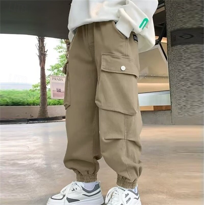 kinderkleidung Jungen Hose Cargohosen Hose Patchwork Tasche Feste Farbe Atmungsaktiv Weich Comfort Hose Outdoor Täglich Basic Schwarz Khaki Mittlere Taille 2025 - $16.99 –P10